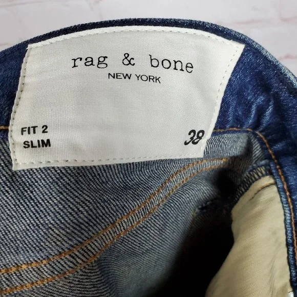 Rag & Bone Fit 2 Slim Fit Jeans Mens 38x34 Blue Highland Wash Denim NEW $195 - Picture 4 of 12